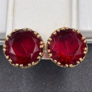 Vintage Accessocraft Red Glass Clip Earrings